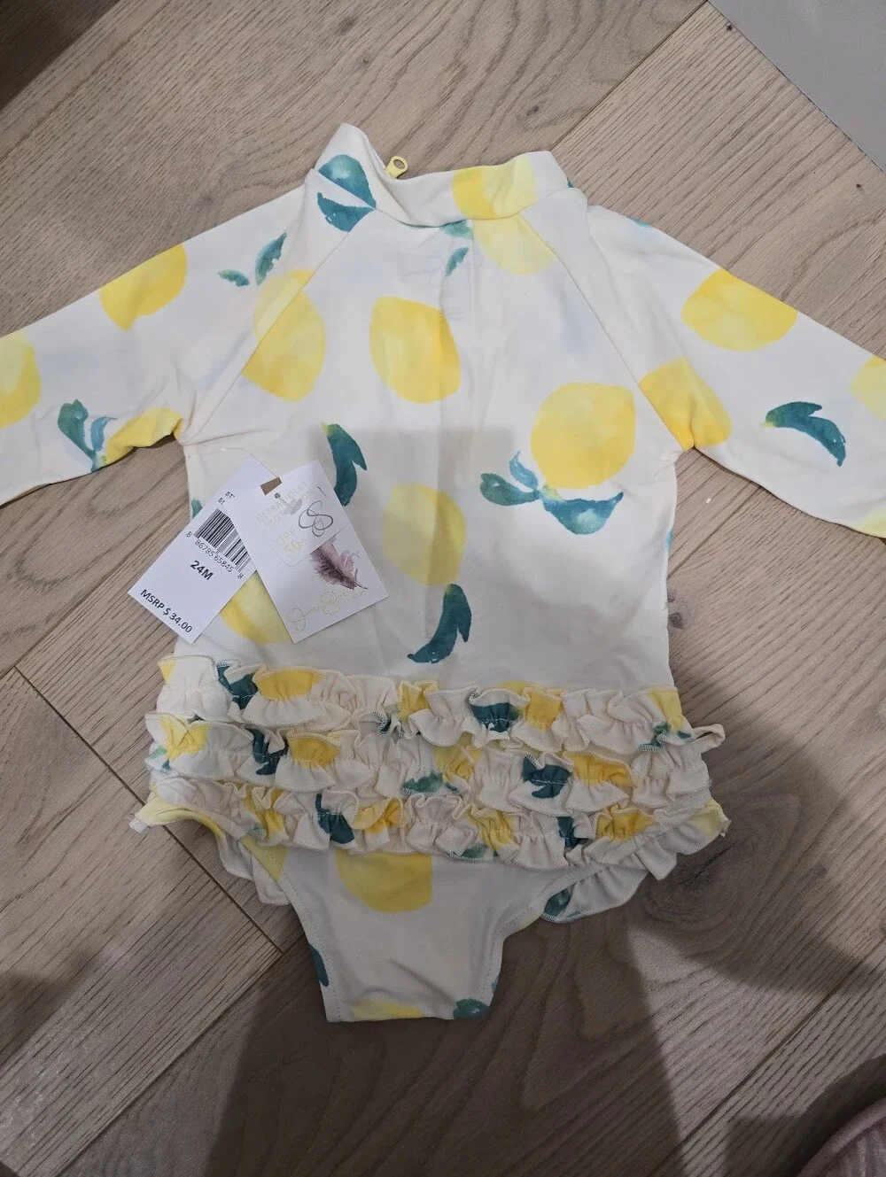 New Jessica Simpson Kids Lemon-Print Long Sleeve Rashguard One-Piece